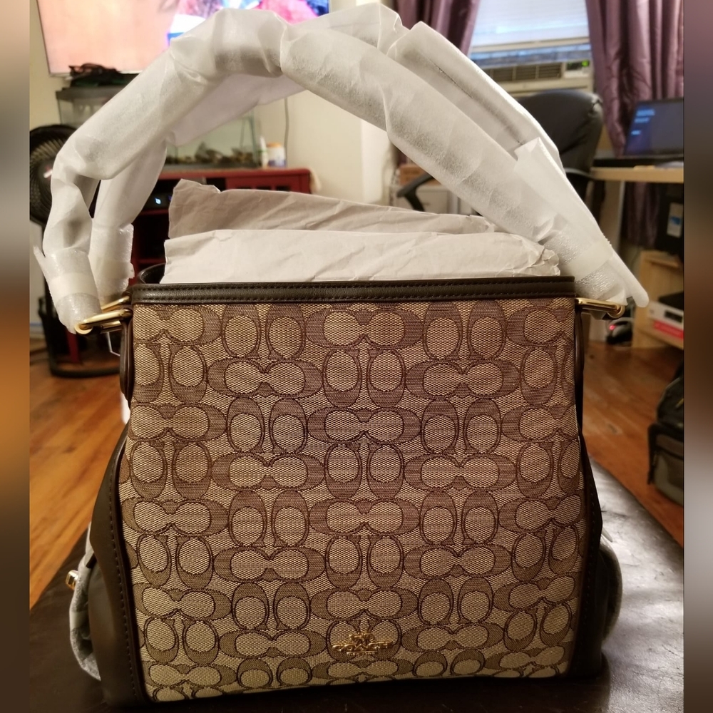 Coach Edie Signature Logo Shoulder Bag Brown, Khaki